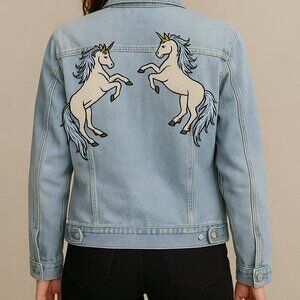 LuLaRoe Unicorn Patch Denim Jacket Size Small Light Wash